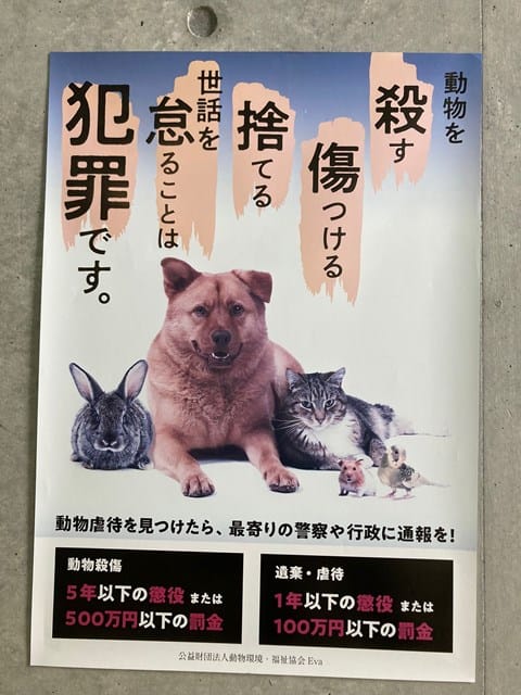 動物を殺す 傷つける 捨てる 世話を怠ることは犯罪です